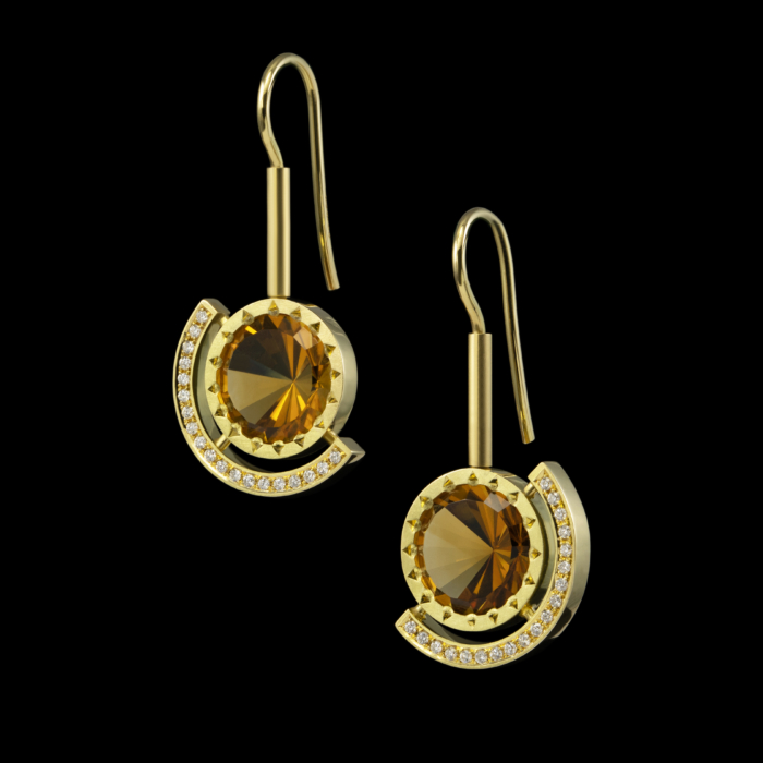 gold diamonds hanging earrings citrine
